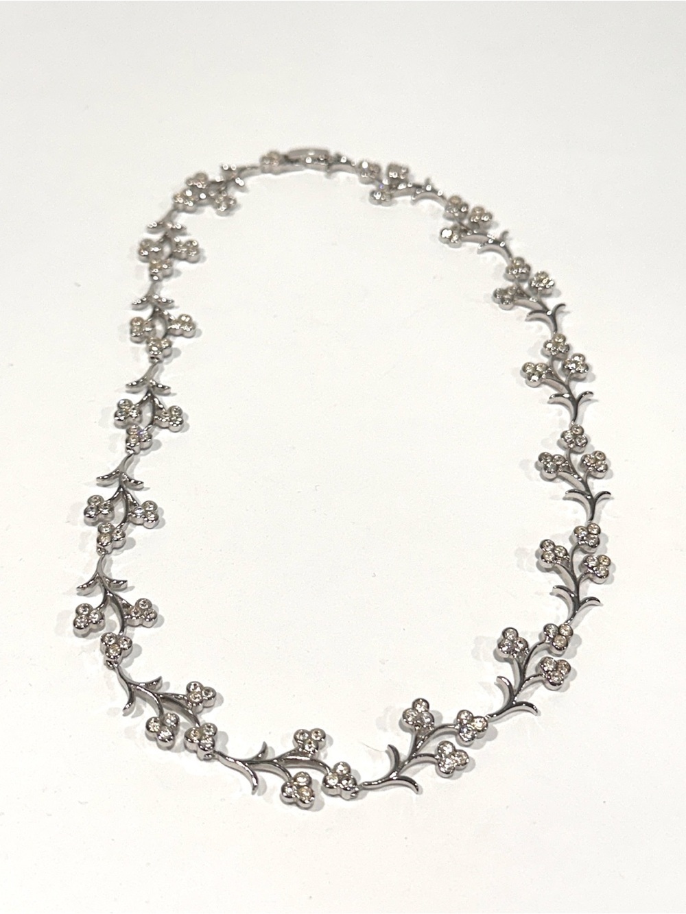 NADRI Swarovski Crystal Rhinestone Floral Vine Silver Collar Necklace